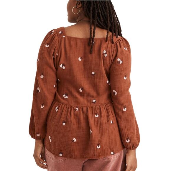 Madewell Amie Floral Embroidered Lightspun Millbrook Puff-Sleeve Peplum Top XL - Picture 2 of 11